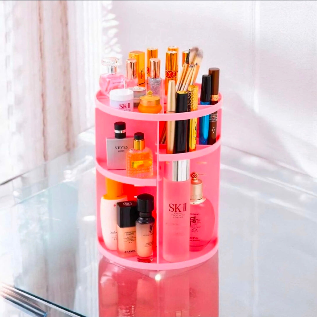 Organizador Giratorio Rosado para Maquillaje