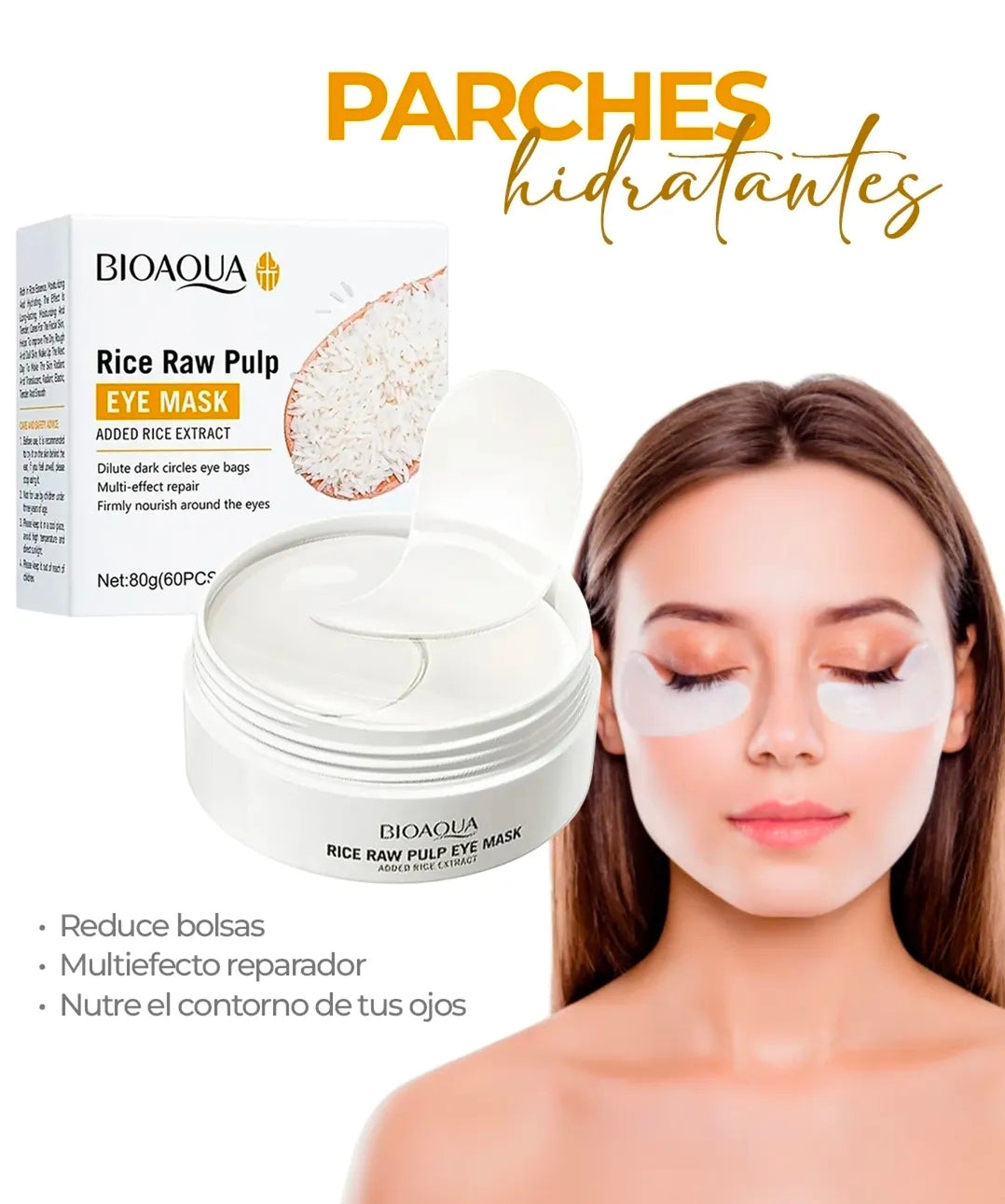 BIOAQUA - Parches de Colágeno y Extracto de Arroz para reducir ojeras