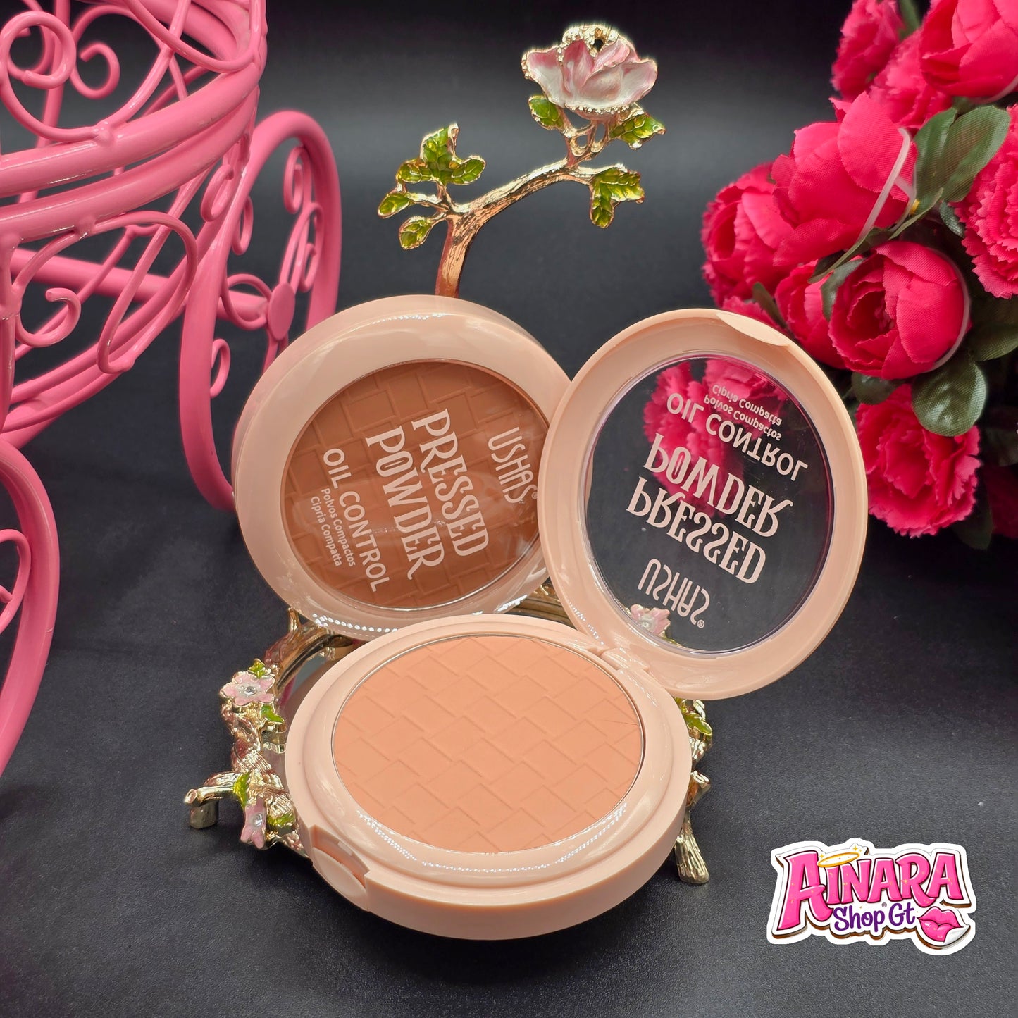 USHAS - Polvo Compacto Control de Aceite Facial para piel morena