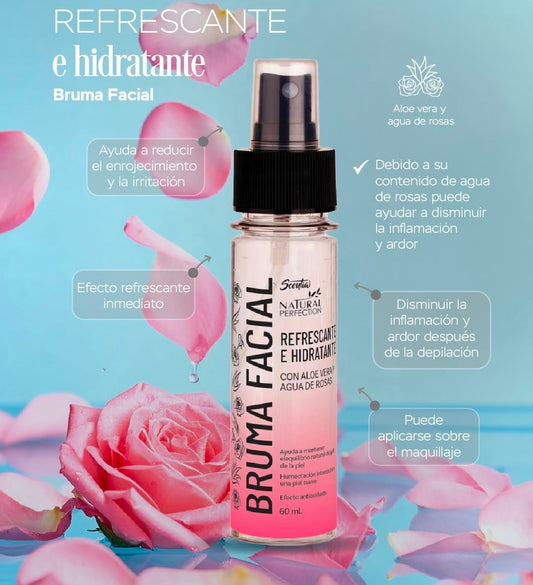 Bruma Facial Hidratante y Refrescante con Aloe Vera y Agua de Rosas