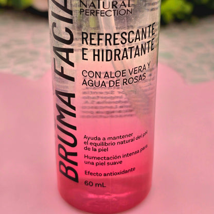 Bruma Facial Hidratante y Refrescante con Aloe Vera y Agua de Rosas