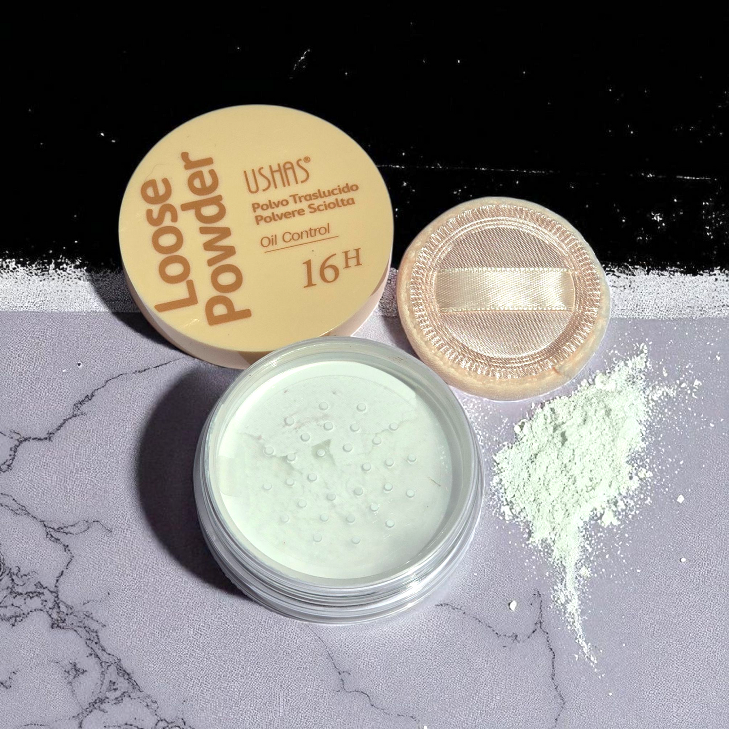 USHAS - Polvo Suelto Traslúcido Blanco controlador de Brillo Facial