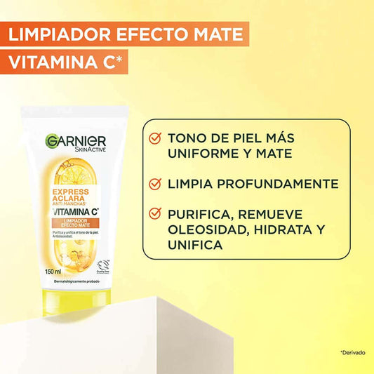 GARNIER - Limpiador Facial con Vitamina C Efecto Mate