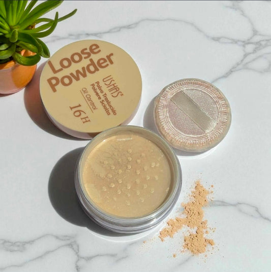 USHAS - Polvo Suelto Traslúcido Beige Control de Brillo Facial