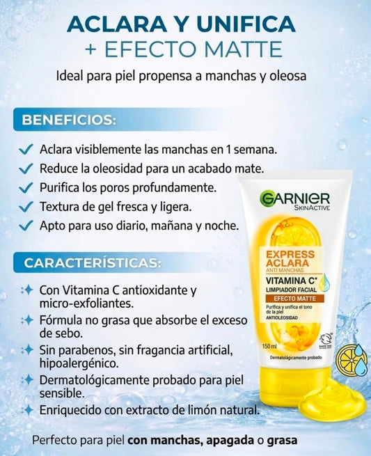 GARNIER - Limpiador Facial con Vitamina C Efecto Mate