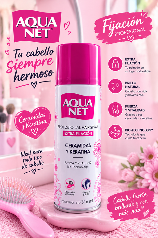 AQUA NET - Spray Fijador de Cabello con Ceramidas y Keratina