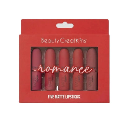 BEAUTY CREATIONS - Kit "Romance" de 5 Labiales Mate en Barra
