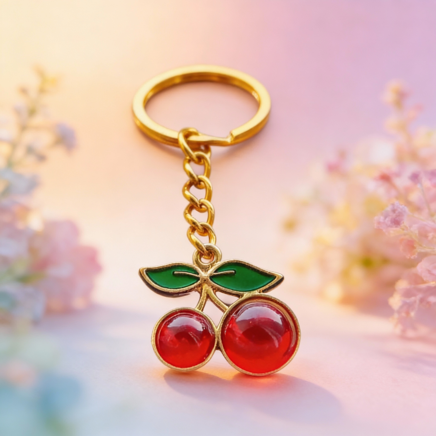 Llavero con Diseño de Cerezas Dorado