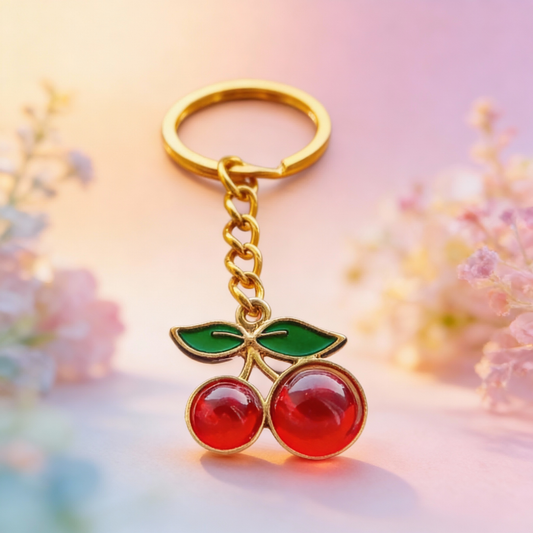Llavero con Diseño de Cerezas Dorado