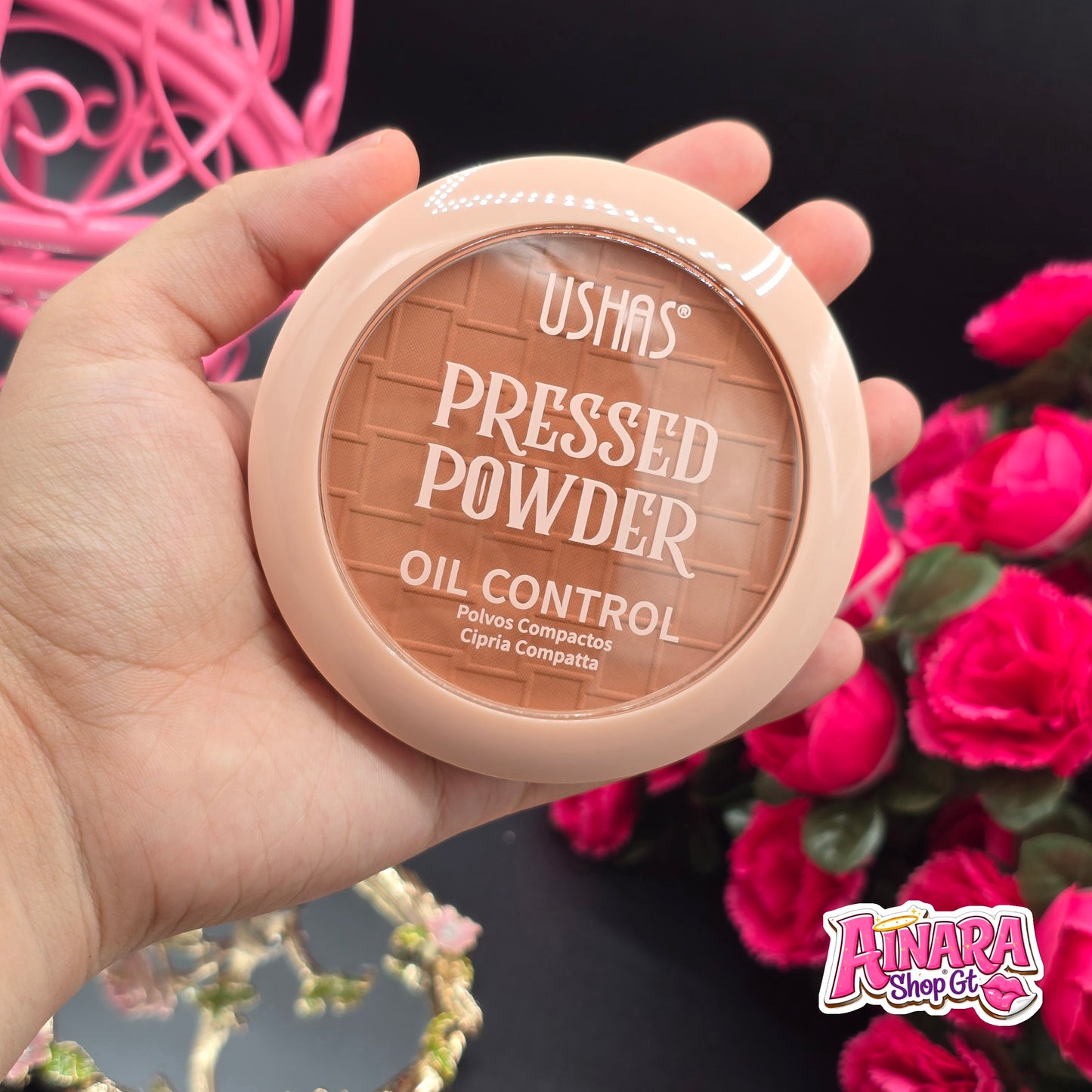 USHAS - Polvo Compacto Control de Aceite Facial para piel morena